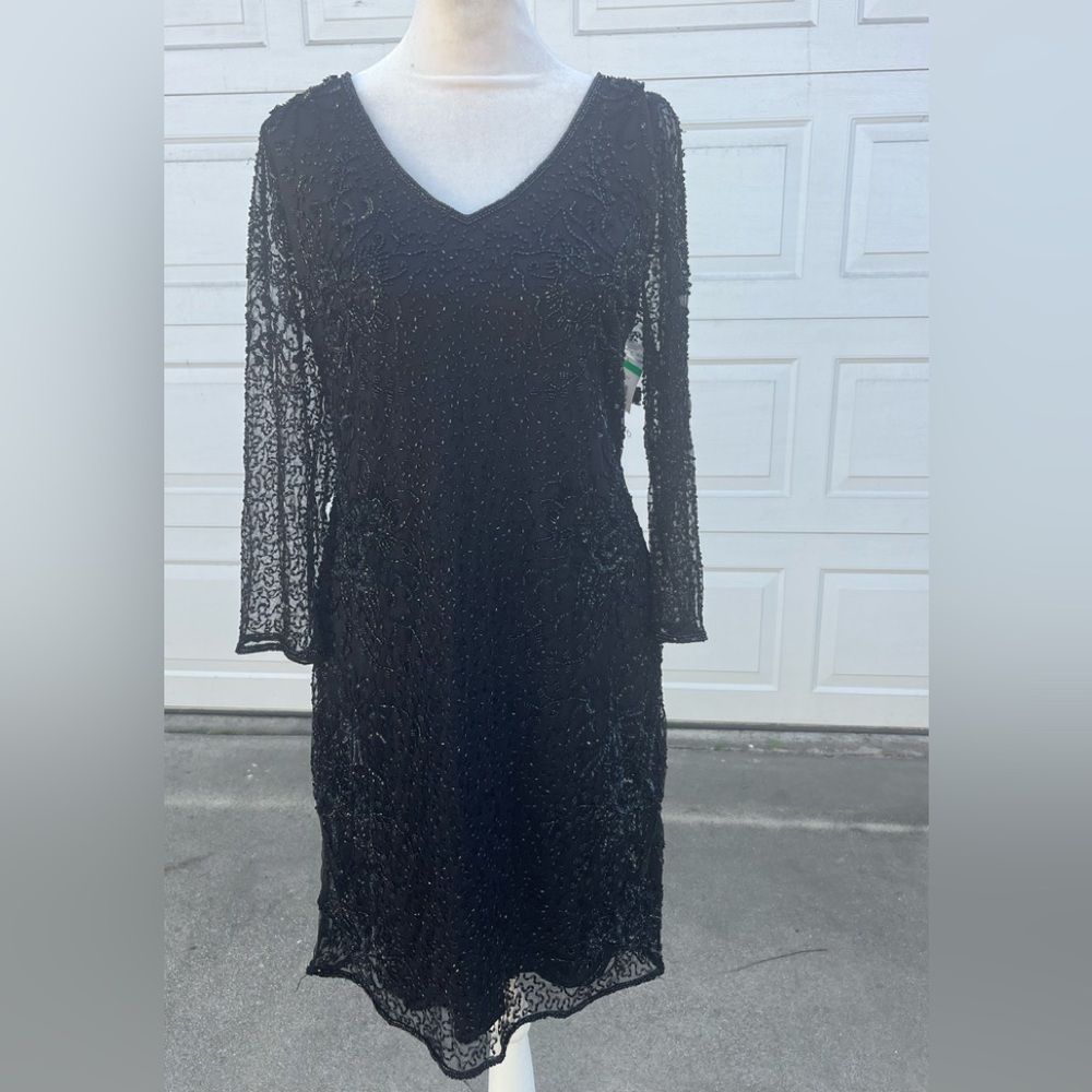 Pisarro Nights Black Sequin formal midi dress Party Retro size 12
